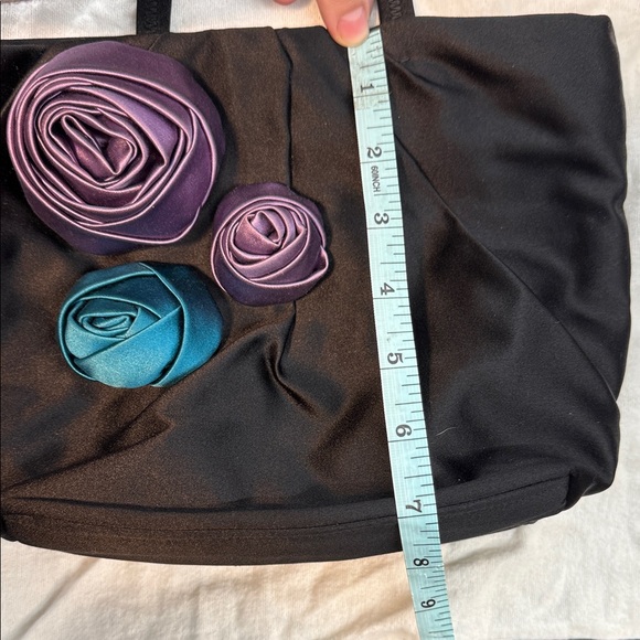 Prada Black Satin Mini Hand Bag with rosette appliqués. - Picture 7 of 9